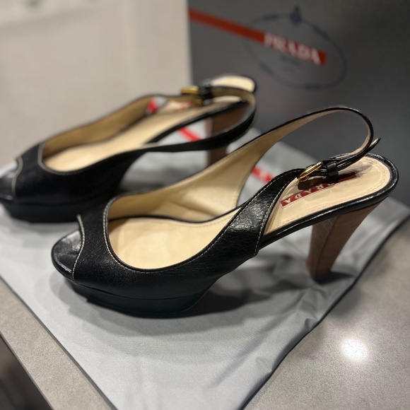 Prada Calzature Donna Platform Leather Sandals with wooden Heel US 8 - Picture 1 of 7